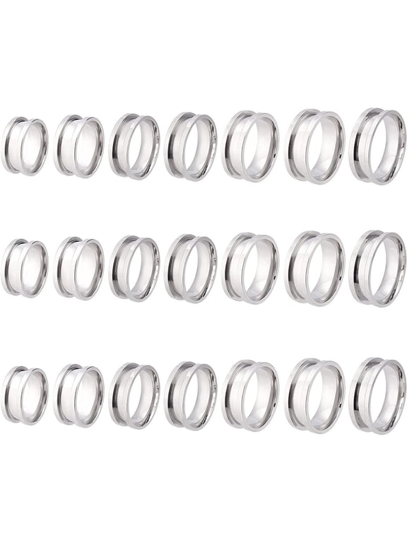 21pcs 7 Size Blank Ring Stainless Steel Finger Ring Grooved Core Inlay Ring for Resin Round Empty Ring Blanks for Jewelry Making DIY