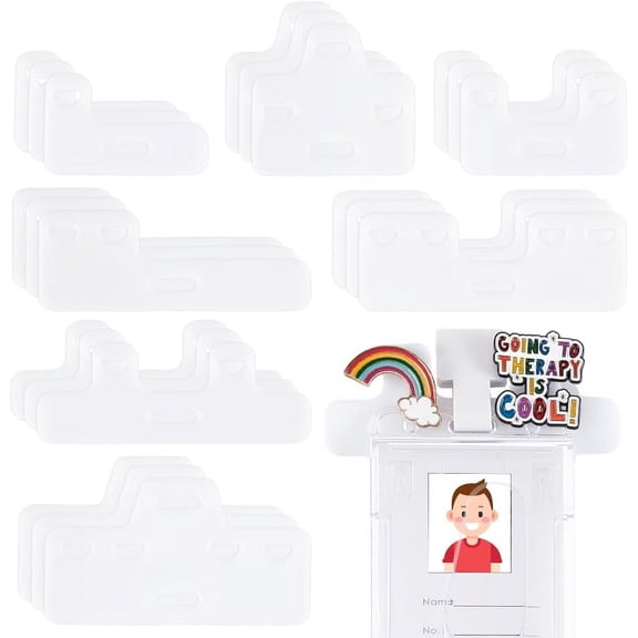 21pcs 7 Styles Badge Buddy Topper White Acrylic Card Holder Buddy Pin Holder ID Badge Topper Fit Vertical Horizontal Badge Holder
