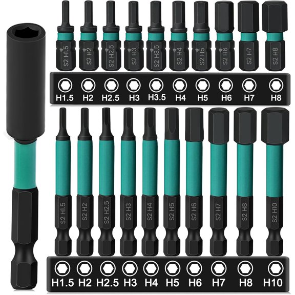 21pcs Allen Wrench Drill Bit Set, 1/4 Inch Magnetic Impact Hex Key Drill Bit Set, Metric 25+60mm allen key screwdriver set