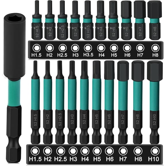 21pcs Allen Wrench Drill Bit Set, 1/4 Inch Magnetic Impact Hex Key Drill Bit Set, Metric 25+60mm allen key screwdriver set