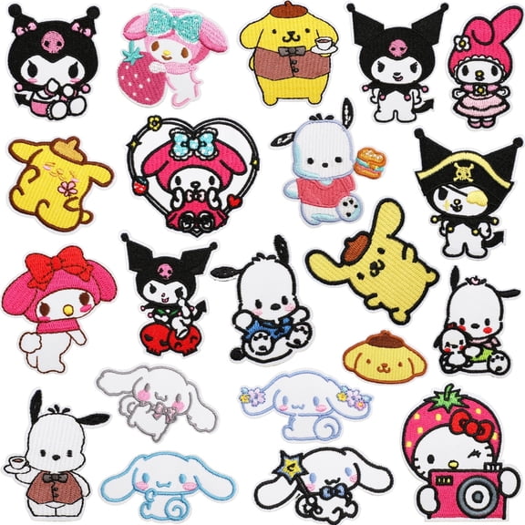 21pcs Anime Cartoon Sanrio Chenille Patches Embroidered Iron On Patches, Crest Iron On Applique Patch for T-Shirt Jackets Jeans Vests Hats Backpacks DIY Craft