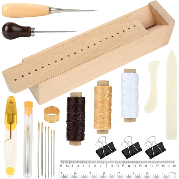 21pcs Book Binding Kits,Bamboo Book Binding Cradle,Book Press with Book Making Tools for Bookbinding Hole Punching, Portable Bookbinding Supplies for Bookbinding Crafts and Sewing