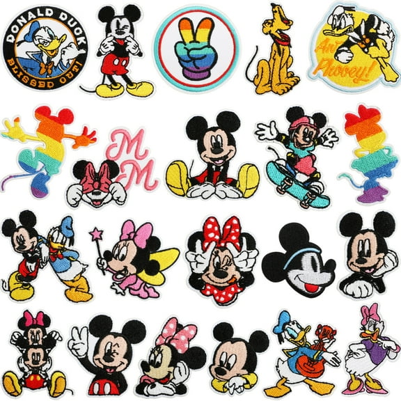 21pcs Cartoon Mickey Cute Cartoon Kids Embroidered Patches, Sew/Iron On Repair Applique Embroidery Patches for T-Shirt, Jackets, Jeans, Vests,Hats, Backpacks,Bags