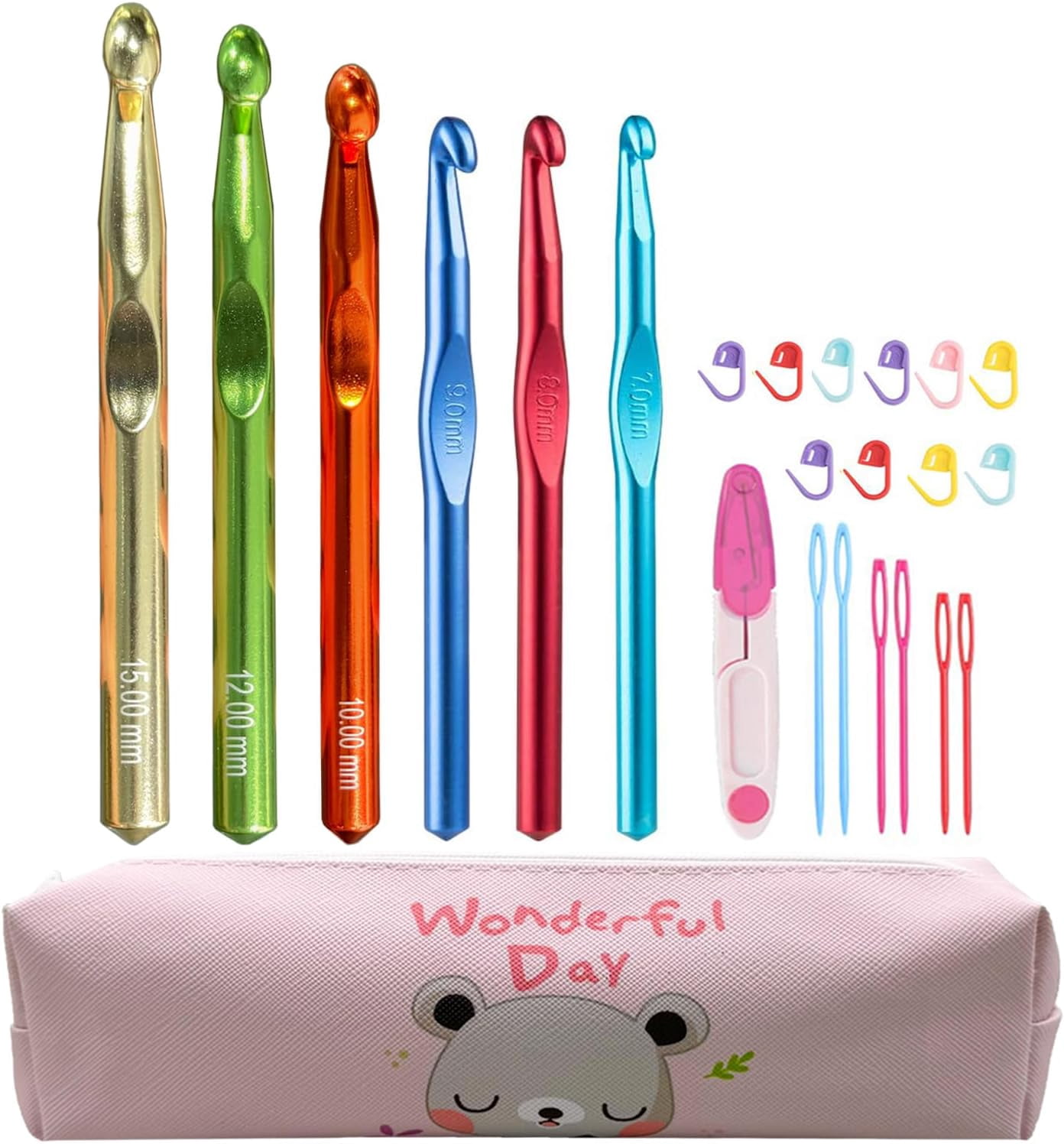 21pcs Huge Crochet Hook Set,Large Size 15mm 12mm 10mm 9mm 8mm 7mm Aluminum Crochet Hooks with Case,Crocheting Hook Needles for Chunky Yarn,Size L M N P O Q (Aluminum)$$Art & Craft