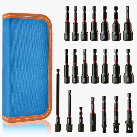 21pcs Magnetic Nut Driver Set, Impact Drill Driver Bit Kit 1/4 inch - Metric and SAE, Impact Socket Adapter, Quick Release Extender with Storage Bag