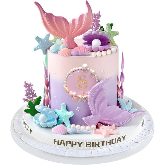 21pcs Mermaid Cake Topper - Mermaid Tail Cake Decorations with Seaweed Shells Starfish Coralal Under the Sea Cake Decorations for Birthday Party Decorations (Pink Purple)