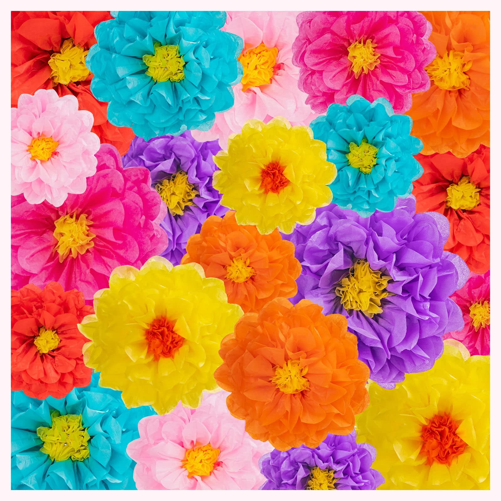 21pcs Mexican Paper Flowers, DHF10 Fiesta Paper Flowers, Colorful