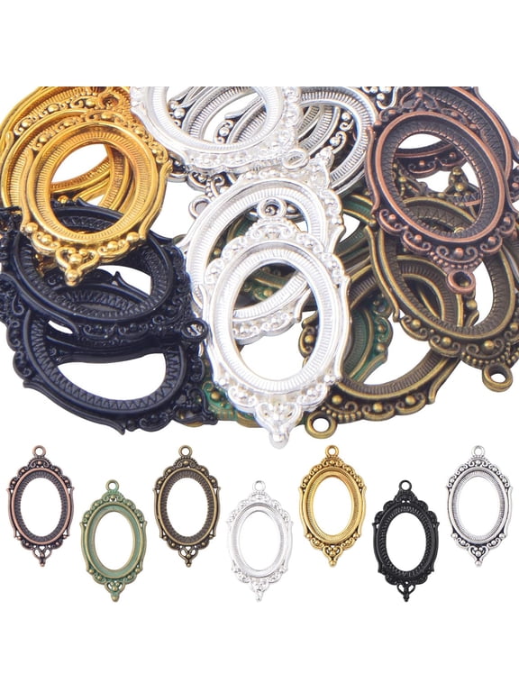 21pcs Oval Blank Bezel Pendant Trays 7 Colors Vintage Alloy Hollow Pendant Base Bezels Blanks Cabochon Settings for DIY Cameo Photo Necklace Bracelet Crafts Jewelry Making