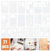 TSV 21pcs Journal Stencil Set, Reusable Planner and Drawing Templates with Shapes, Banners, Icons and Borders for Scrapbooking, Journaling and DIY Crafts