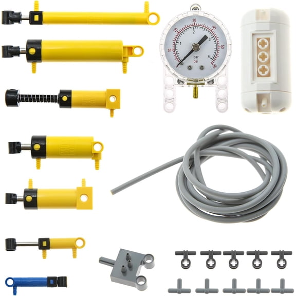 21pcs Pneumatic Technic-Parts Kit Compatible with Lego Pneumatic Cylinders-Air-Pump Pressure Rod Switch Piston Hose Technic Linear Actuator MOC-Spare-Parts
