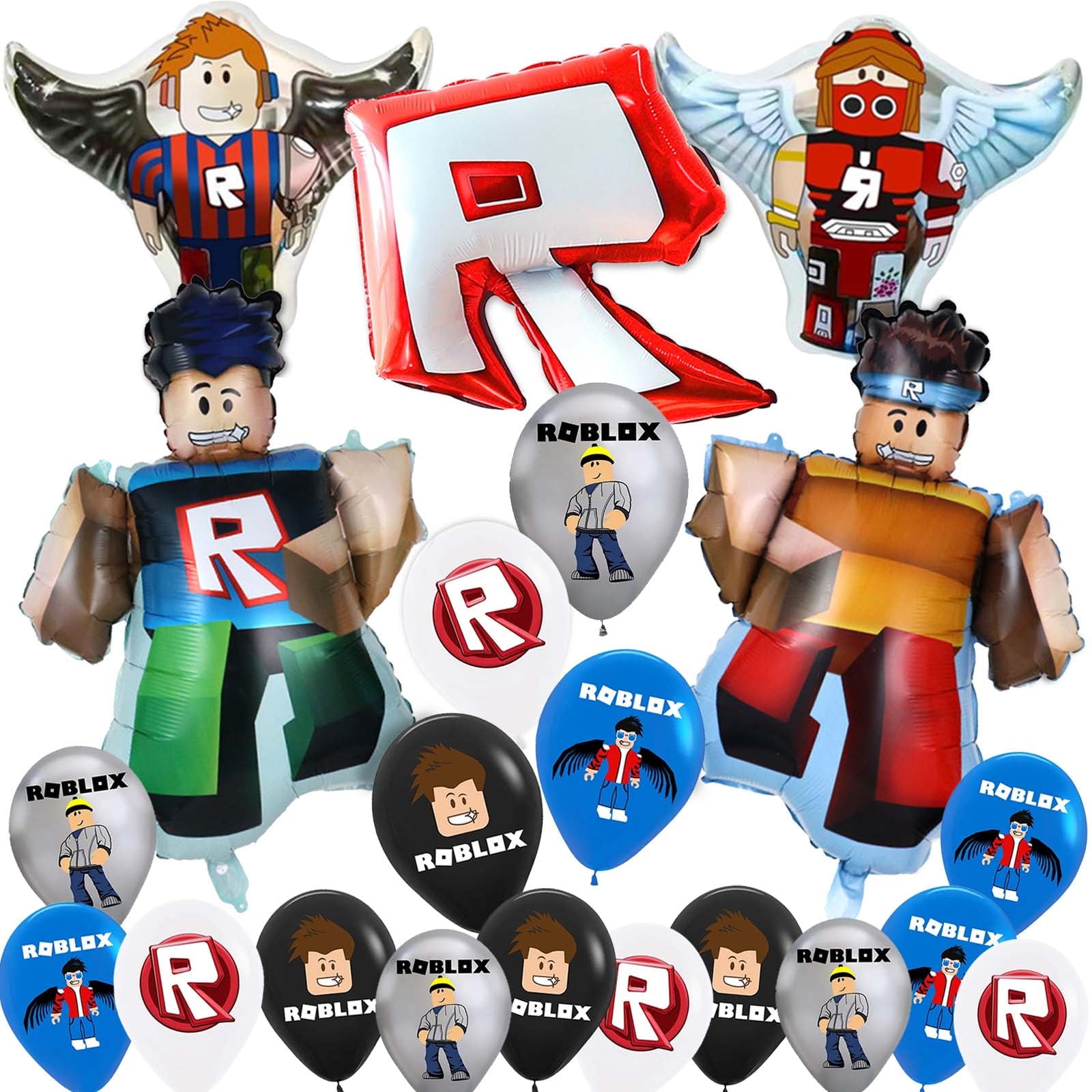 21pcs Roblox Block Foil Balloons Set, Multicolor Pixel Birthday Balloon Video Game Party Decoration