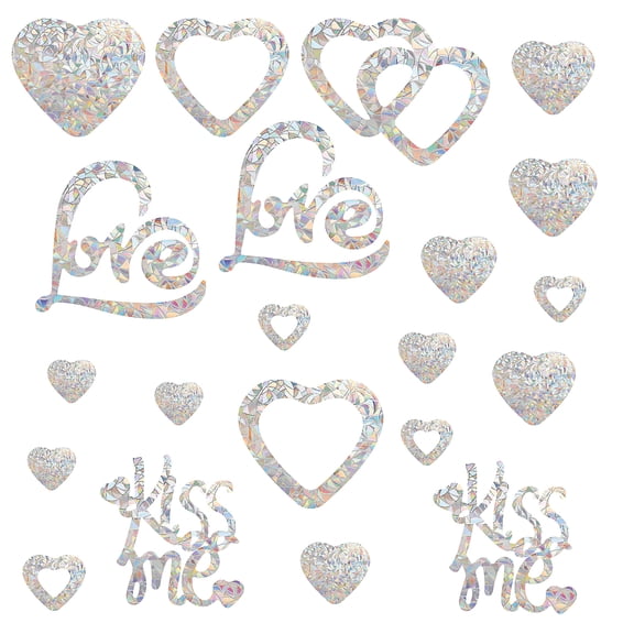 21pcs Waterproof PVC Colored Laser Stained Window Film Adhesive Stickers Rectangle Electrostatic Window Stickers Colorful Rectangle Heart Pattern 840x350mm