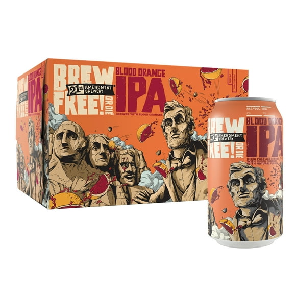 21st Amendment Blood Orange IPA 6 Pack 12 Fluid Ounce Cans. 7% ABV, California IPA