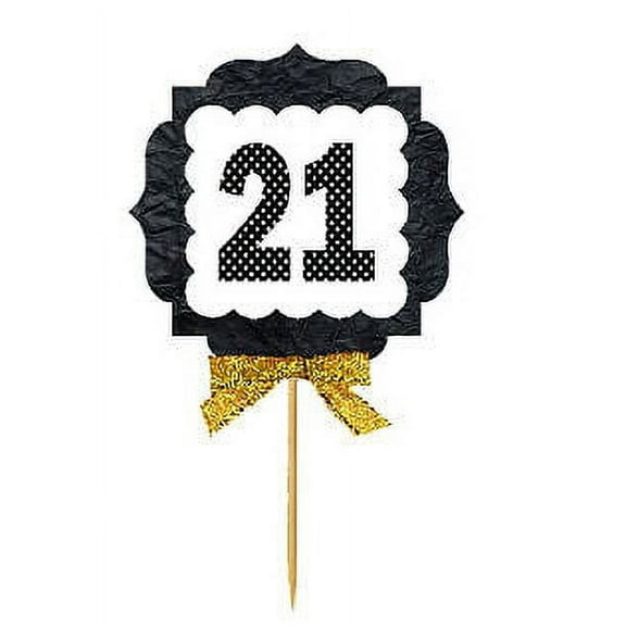 21st Birthday / Anniversary Gold Ribbon Hand Crafted Novelty Cupcake Decoration Toppers / Picks -12ct