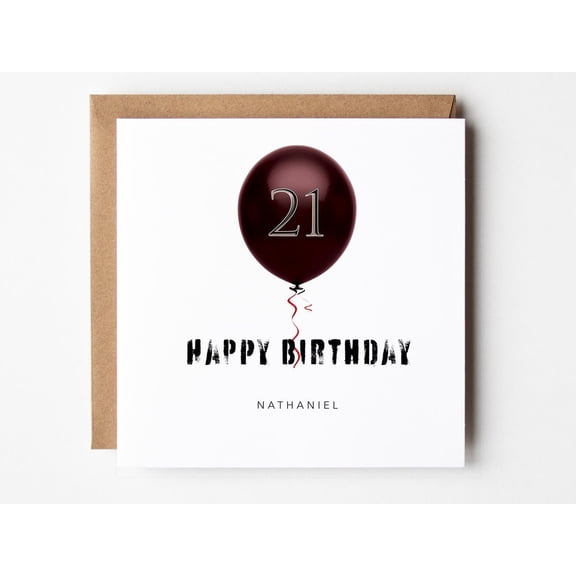 21st Birthday Card with Balloon Design  Customizable Name Space  Perfect for Celebrating Milestone Birthdays