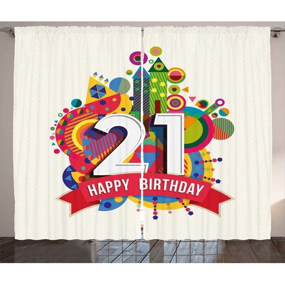 Ambesonne Colorful Curtains 2 Panel Set, Happy Birthday Image, 108" x 63", Multicolor