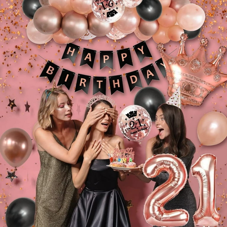 21st Birthday Decorations for Her Black Rose Gold 21 Birthday