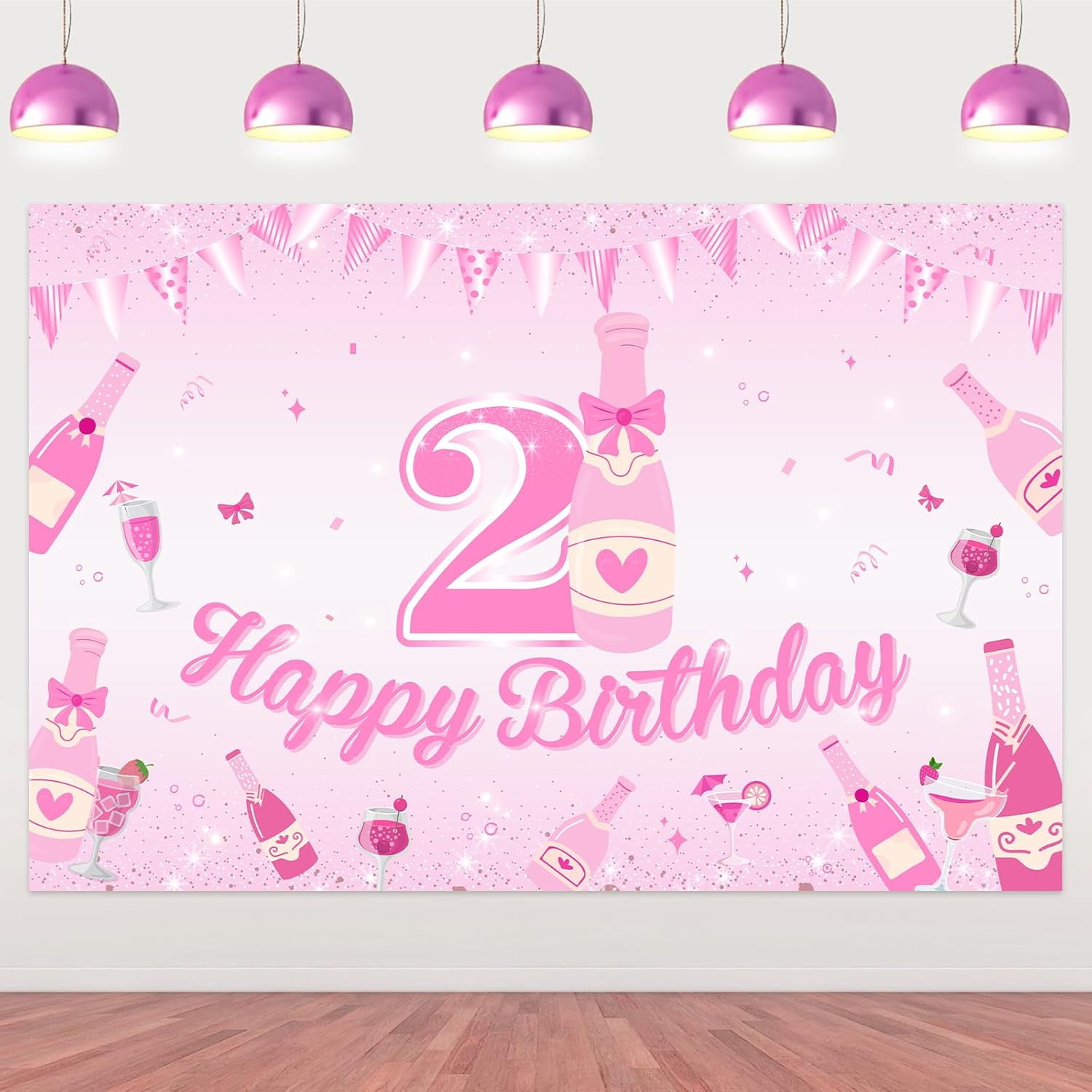 Neptniopllab 21st Birthday Gift Bag Set For Her - Pink Champagne Theme With Card & Wrapping Paper