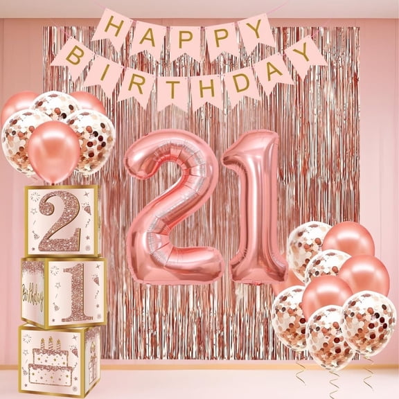 Happy Greetings 21st Birthday Decorations, Rose Gold Decor for Girl Women, 44 Count