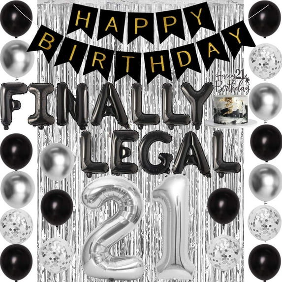 21st Birthday Decorations Silver and Black Finally Legal 21st Birthday Decorations for Him Men Happy 21 Years Old Birthday Party Supplies Finally Legal Balloon Banner Cake Topper