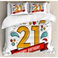 thumbnail image 1 of 21st Birthday Duvet Cover Set King Size, Digital Print Age 21 with Sports Theme Design with Colorful Florals Print, Decorative 3 Piece Bedding Set with 2 Pillow Shams, Multicolor, by Ambesonne, 1 of 3