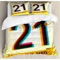 thumbnail image 1 of 21st Birthday Duvet Cover Set King Size, Invitation to an Amazing Birthday Party on a Yellow Radial Backdrop Image, Decorative 3 Piece Bedding Set with 2 Pillow Shams, Multicolor, by Ambesonne, 1 of 3
