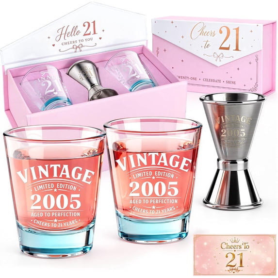 21st Birthday Gift for Her,2005 Shot Glass Set with Gift Box | 21st ...