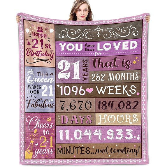 21st Birthday Gifts for Her 21st Birthday Decorations for Her 21 Year Old Birthday Gifts for Her Best 21st Birthday Gifts 21st Birthday Gift Ideas for Christmas Throw Blanket 60x50 Inch