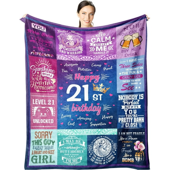 21st Birthday Gifts for Her - Best 21 Birthday 60"x50" Blanket - Female 21st Bday Gift Ideas - Happy 21 Year Old Birthday Gifts - Gifts for 21 Year Old Women Girl - 21st Birthday Decorations