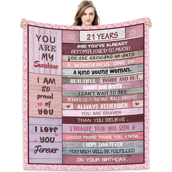 21st Birthday Gifts For Her Blanket 60"X50", 21st Birthday Decorations - Turning 21 Gifts For Women - 21st Birthday Gift Ideas - 21 Bday Decorations - Best Gifts For 21 Year Old Women Blankets