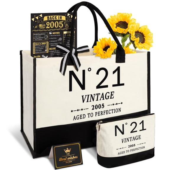 21st Birthday Gifts for Her Canvas Tote Bag Gear, Unique 21 Years Old Gifts for Girlfriend Sister Coworker Friends Classmate Women, Vintage N21 Handbag & Cosmetic Bag & Back in 2005 Poster Y114