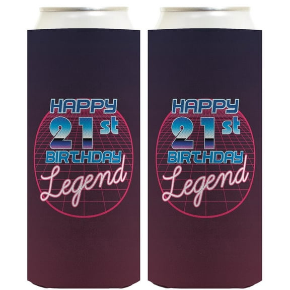 21st Birthday Gifts For Women Happy 21st Birthday Legend 2-Pack Ultra Slim Can Thermocoolers