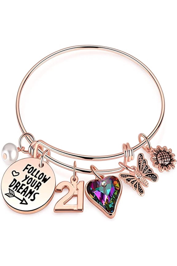 21st Birthday Gifts for Girls, Sweet 21 Gifts for Teen Girl Friend Female Sister Daughter Turning Twenty-One Fabulous Birthday Charm Bracelet Present 21 Year Old Girl Gifts for Birthday