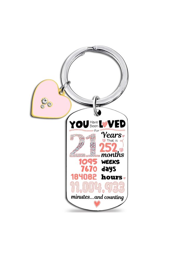 21st Birthday Gifts for Her - Happy 21st Keychain for Women, Inspirational Birthday Gift for Daughter, Niece, Granddaughter, Friends - 21 Years Old Birthday Keepsake Present