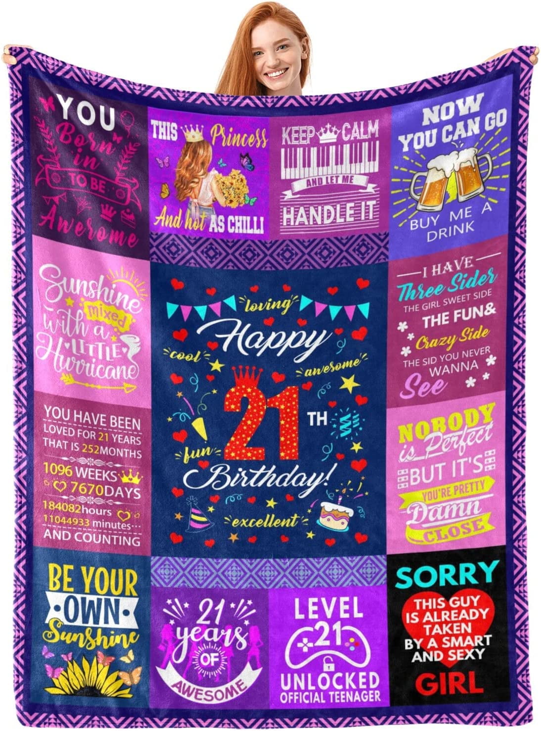 21st Birthday Gifts for Her- 21 Years Blanket - 21 Funny Gift Idea- 21 Year Old Birthday Gifts- Gifts for 21 Year Old Female Women Girl Bestie Sister- 21st Birthday Gift Ideas