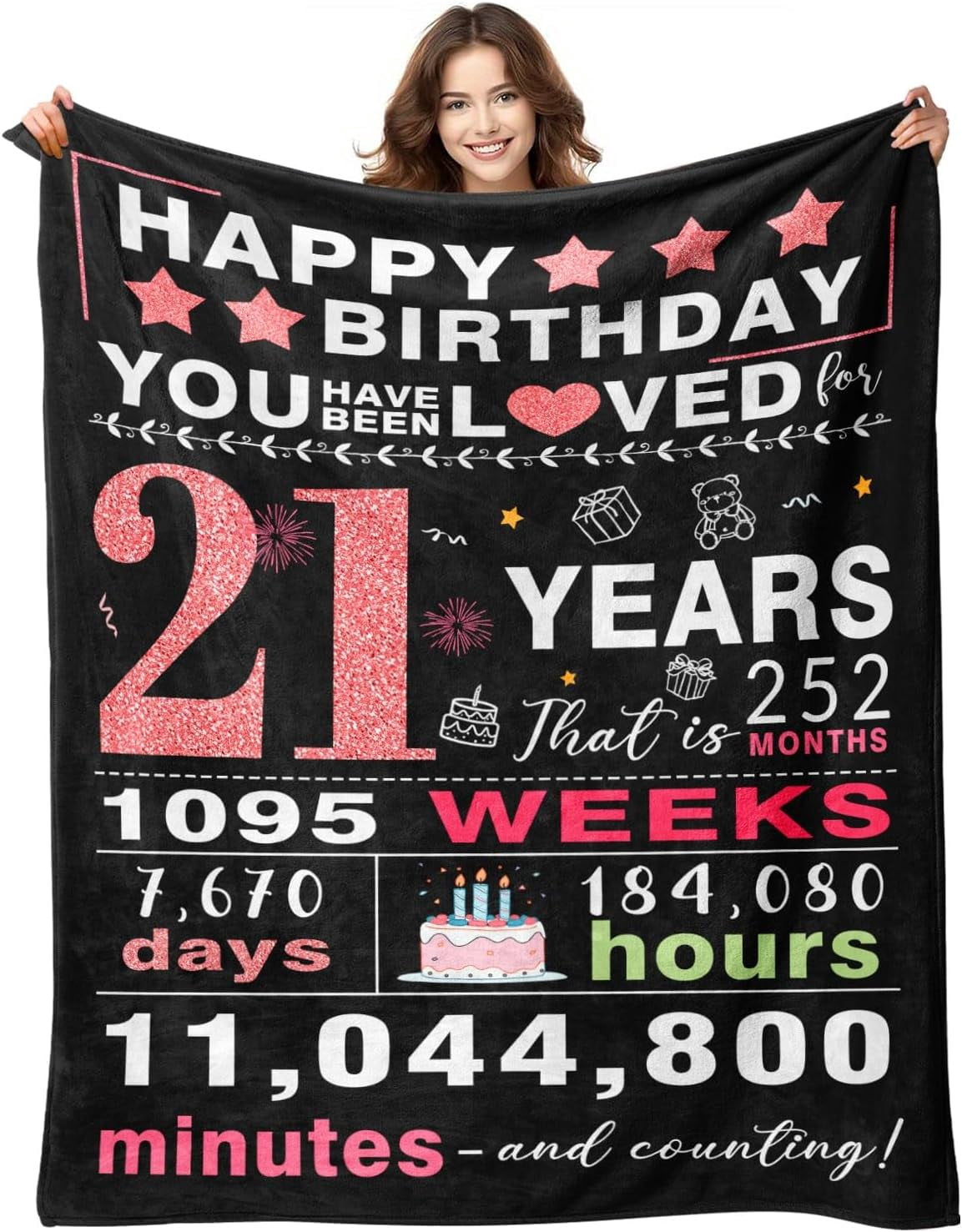 21st Birthday Gifts for Her, Cool 21st Birthday Gifts, 21st Birthday Decorations for Her, Birthday Gifts for Women, Gifts for 21st Birthday Female Women, Birthday Gifts for Women Blanket 50x60