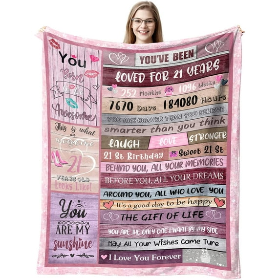 21st Birthday Gifts for Her, Gift for 21 Year Old Female, 21st Birthday Decorations Blanket for Her, 21st Birthday Gift Ideas for Sisters Friend, Soft Cozy Flannel Throw Blanket for Bed Sofa Christmas