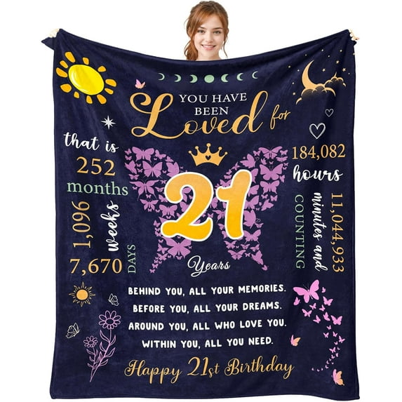 21st Birthday Gifts for Her/Women, 21st Birthday Gift Ideas for Daughter, 21 Year Old Birthday Gifts for Her, 21st Birthday Decorations for Her, Gift for 21 Year Old Female Throw Blanket 60"x50"