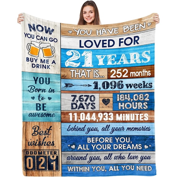21st Birthday Gifts for Her Him Throw Blanket 21 Year Old Birthday Gifts for Her Him 21st Birthday Decorations for Women Girl Bestie Sister 21st Birthday Gift Ideas Flannel Fleece Blanket 60"x50"