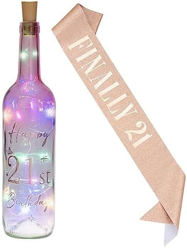 21st Birthday Gifts for Women, 2004 Happy 21st Lighted Wine Bottle