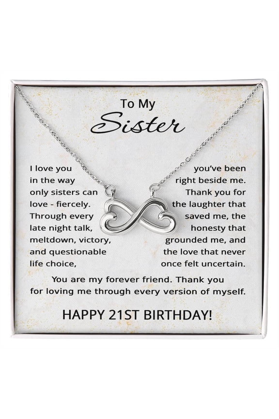 21st Birthday Gifts for Sister - To My Sister Necklace from Sister - 21 Years Old Sister Title: 14k White Gold Finish, Box Choice: Standard Box
