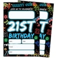 thumbnail image 1 of 21st Birthday Party Invitations for Boys Girls, Blue Glitter Graffiti Party Invitations, 20 Double-Sided Fill-in Invite Cards with Envelopes, 21st Birthday Decorations Supplies, 4x6 Inch-B17, 1 of 6
