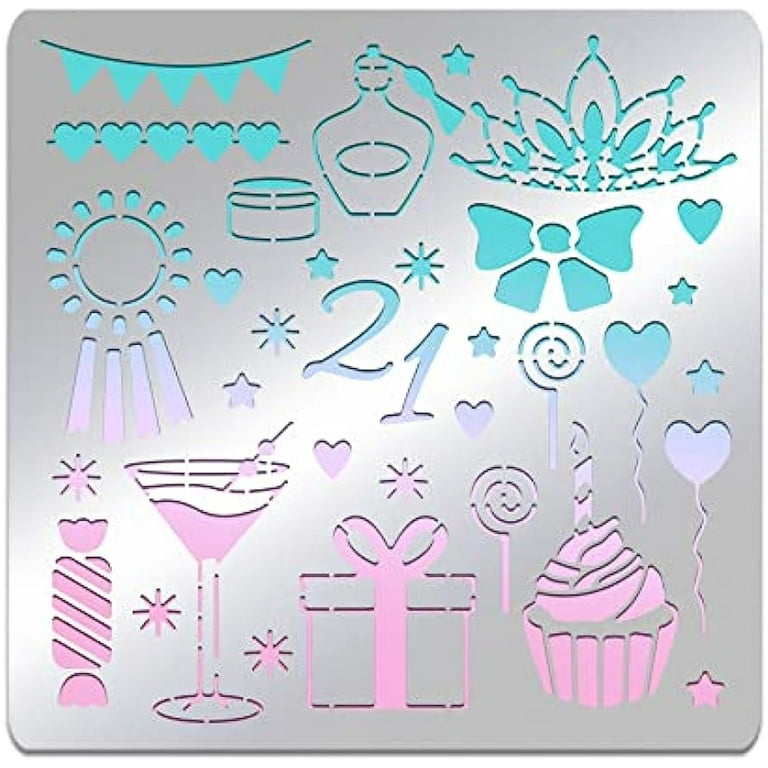 21st Birthday Party Theme Stainless Steel Stencils 6x6 inch Wine Glasses Gifts Crowns Metal Journal Stencil Template - Walmart.com 21st-birthday-party-theme-stainless-steel-stencils-6x6-inch-wine-glasses-gifts-crowns-metal-journal-stencil-template-walmart-com