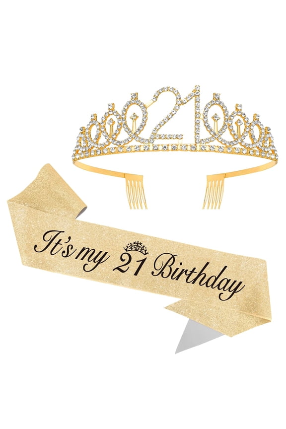 21st Birthday Sash and Crown Gifts for her Tiara for Women Girl 21st Its My Birthday Sash Headband Accessories Decorations