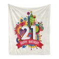 thumbnail image 1 of 21st Birthday Soft Flannel Fleece Throw Blanket, Colorful Design Happy Birthday Themed Image with Geometrical Castle Print, Cozy Plush for Indoor and Outdoor Use, 50" x 70", Multicolor, by Ambesonne, 1 of 5