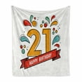 thumbnail image 1 of 21st Birthday Soft Flannel Fleece Throw Blanket, Digital Print Age 21 with Sports Theme Design with Colorful Florals Print, Cozy Plush for Indoor and Outdoor Use, 50" x 70", Multicolor, by Ambesonne, 1 of 6