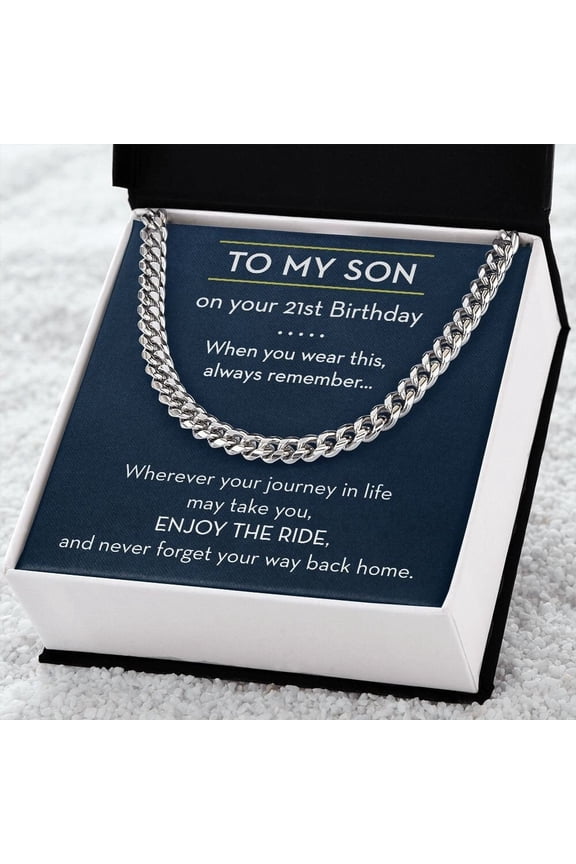 21st Birthday Son Necklace From Parents, White Cuban Link Necklace