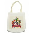 thumbnail image 1 of 21st Birthday Tote Bag, Colorful Design Happy Birthday Themed Image with Geometrical Castle Print, Cloth Linen Reusable Bag for Shopping Books Beach and More, 16.5" X 14", Cream, by Ambesonne, 1 of 2