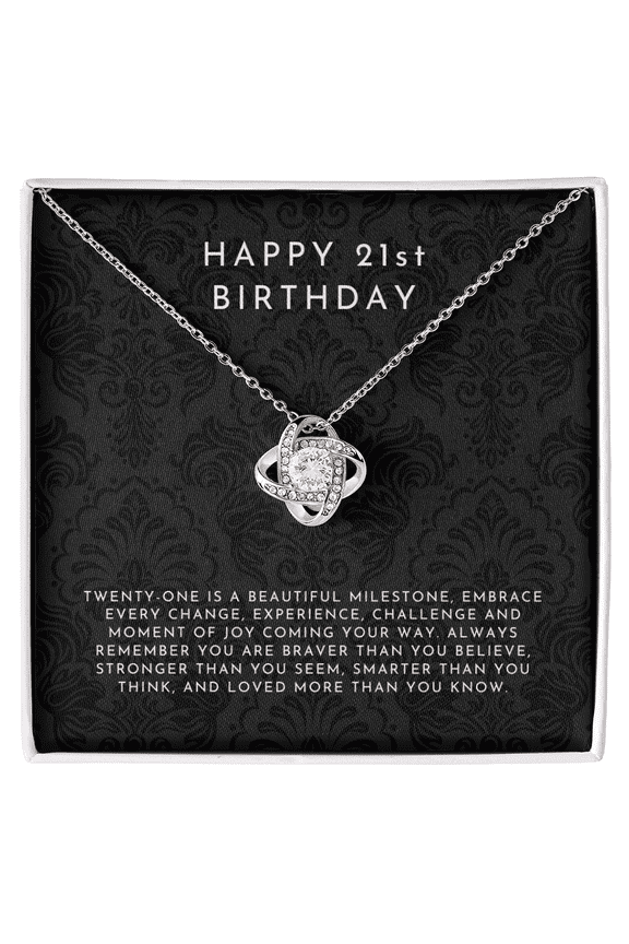 21st Birthday Women Necklace, White Love Knot Necklace