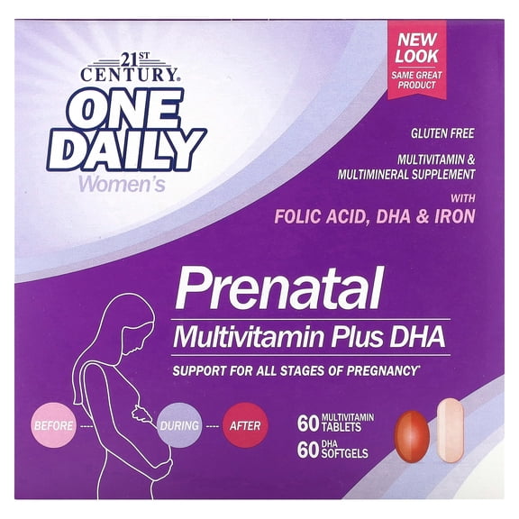 21st Century 2-Step Prenatal Multivitamin + DHA Tablets, 120 Count